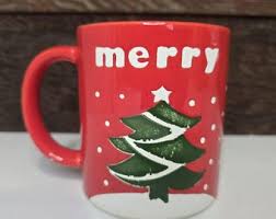 Festive Red Mug With Green Christmas Tree Merry - Etsy