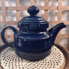 Vintage Ceramic Blue Teapot - Etsy