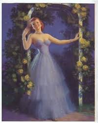 1930's -40's Print Glamorous Red hair Gal in Blue Evening ...