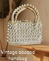 Vintage White Beaded Cream Macrame Raffia Small Hand Purse ...