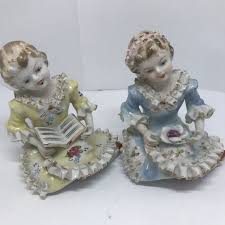 2 Vtg Orion Japan Porcelain Girl Figurine Victorian Reading ...