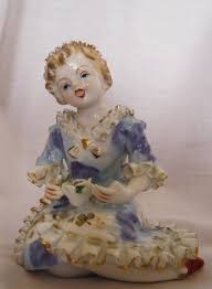 Sitting Girl, Young Girl Figurine Holding Flower, Porcelain ...