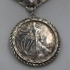 1987 American Silver Eagle Dollar 24" Sterling Silver Figaro Chain Link Necklace | eBay