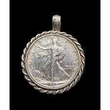 1945 Walking Liberty Half Dollar Sterling Silver Pendant Braided Etched - Etsy