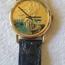 1986 Vintage Walking Liberty Men's Wristwatch Black Leather ...