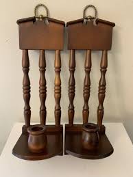 Set Wooden Hanging Candle Sconces Spindles Early American ...