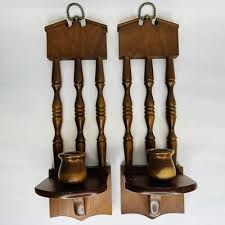 Vintage Wooden Spindle Candle Holders Set of 2 Wall Sconces ...