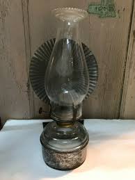 ANTIQUE TIN WALL BRACKET OIL LAMP HOLDER CLEAR GLASS FONT ...