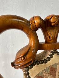 Black Forest Carved Wood w Original Fabric Side Chairs, Pair ...