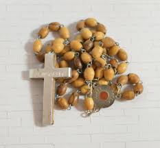 Vintage Jerusalem Rosary Olive Wood Wooden Cross Beads Terra ...