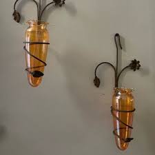 Vintage Pair Carnival Glass Vase and Wrought Metal Wall Sconces - Etsy