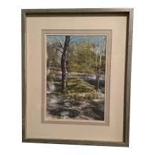 Original Watercolor Landscape Forest Painting, Vintage, 1960's Spring Scene Titled, ”April Returns” by Robert “Bob” Hazlett, Framed | Chairish