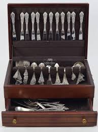 Lot - 103 piece Wallace Rose Point pattern sterling silver ...