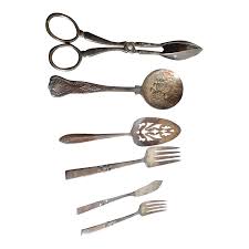 1950s Assorted Silver Plated Patina 6 Piece Flatware Set | Chairish