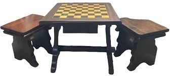 Walnut Chess Table with Hand-Carved Figures, Spain, 1960s ...