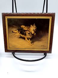 Trinket Keepsake Wooden Box w/ Wolves artist Burly crushed ...