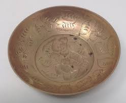 Vintage Small Brass Bowl With Floral Etching - Etsy