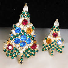 Eisenberg Ice Christmas Tree Pair Brooches Crystal ...