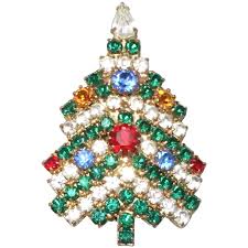 Vintage Multicolored Rhinestone Christmas Tree Brooch. For ...