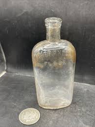 Antique Clear Glass Warranted Flask 6.5” Strap Side Whisky R3C3 | eBay