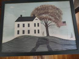 Warren Kimble "House With Flag" American Folk Art 30x22.75 ...