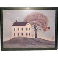 Warren Kimble House With Flag Green Wood Framed Print ...