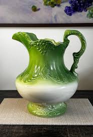 Large Vintage IRONSTONE England 1890 Pottery Green and White ...