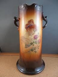 Antique Warwick IOGA Portrait Vase A-17 Double Handle Lady Woman Red Roses 10.5" | eBay