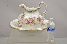 Antique W.H. Tatler Porcelain Pink Rose Flower Wash Basin - 4 Pc Set For Sale at 1stDibs | w h tatler decorating co