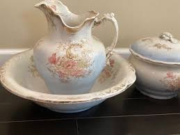 Set of 5 | Antique Bowl Pitcher Set Maddocks Lamberton Blue Pink Floral Gold | eBay