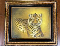 Vintage Tiger Canvas Oil/Acrylic Painting Signed Michaud ...