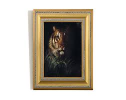 Vintage Tiger Painting Print Wall Art on Black Background ...