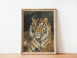 Antique Tiger Print: 19th Century European Wildlife Oil ...