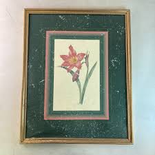 Vintage Gold Colored Frame Retro Floral Painting w Green Background 17" x 21" | eBay