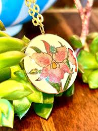 Vintage Cloisonné Pendant Necklace Pink Orchid Lady Bug Enamel Puffy Amulet Retro Fashion Jewelry - Etsy