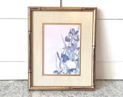 Vintage Framed Botanical Print With Bird in Gold Bamboo Frame, Cottagecore Wall Art, Shabby Style Floral Decor, Pastel Nature Illustration - Etsy