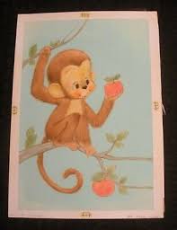 BIRTHDAY Cute Baby Monkey w/ Apple 7.25x10" Greeting Card Art #10237 | eBay
