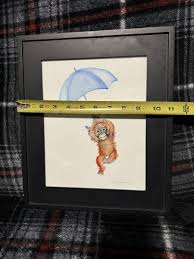 Original Watercolor Painting-Monkey Blue Umbrella-signed-Susan Knovich w/ Frame | eBay