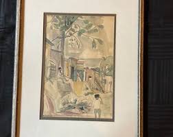 Vintage Oil PAINTING Mexican Village Landscape Hand Painted ...