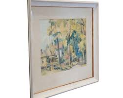 Lm Newcastle Vintage Watercolor Painting Neighborhood Street ...