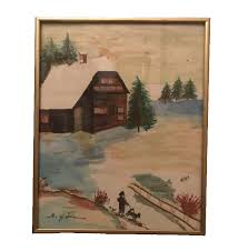 Vintage Original Watercolor painting Snowy Hut Scene ...