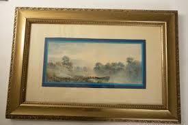 Antique Painting M Seymore Bloodgood (HSE) Watercolor Boat on Misty Pond Framed | eBay
