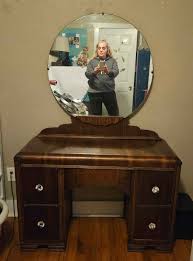 Depression Era Waterfall Vanity with Round Mirror. Good ...