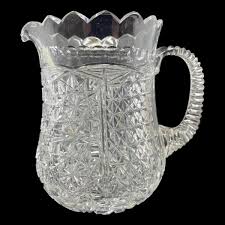 Cut Crystal Pitcher Artist Signed Turkish Glass Scalloped ...