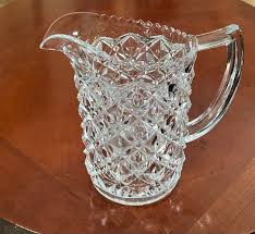 Vintage Diamond Point Glass Pitcher - Etsy