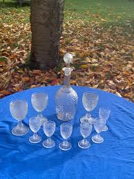 Elegant Service Composed of a Carafe, 3 Wine Glasses and 6 ...