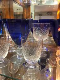 Etched crystal wine and juice glasses from Europe, 1960s