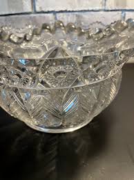 EAPG Cambridge Inverted Feather Signed Near Cut Punch Bowl 11" Clear Glass | eBay Australia