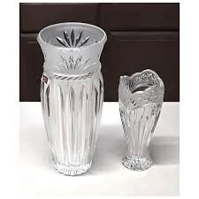 2 Vintage 24% Lead (Clear & Frosted Glass) Crystal Vases ...