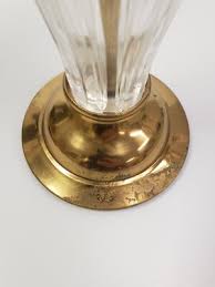 Antique Pair MCM Buffet Mantel 15" Brass & Glass Candle ...